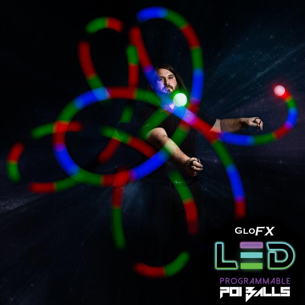 GloFX Programmable LED Poi Balls: 9-Mode