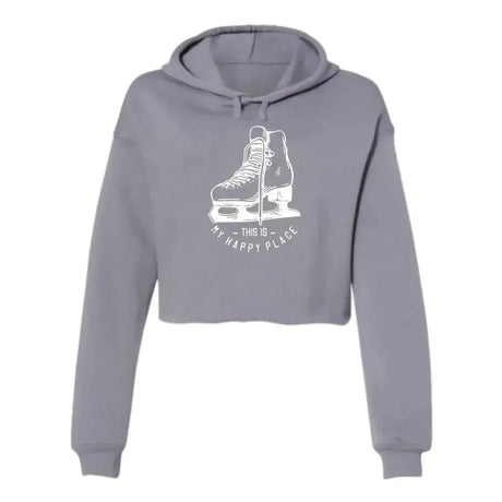 Happy Place Women's Hooded Crop Adults Skate Too LLC