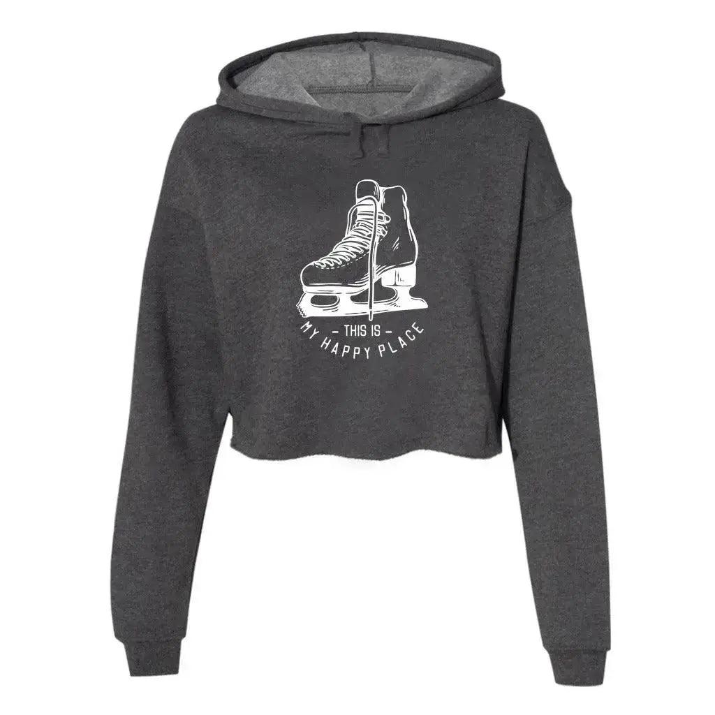 Happy Place Women's Hooded Crop - Adults Skate Too LLC