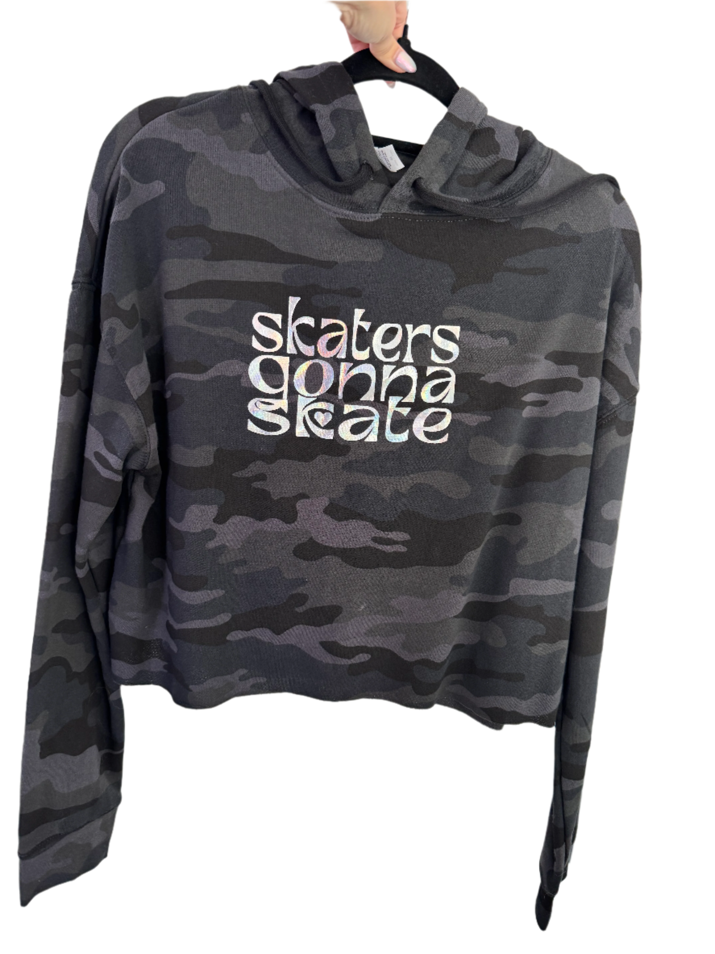 Skaters Gonna Skate Holographic Crop Hoodie - M