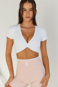 Astoria LIVE LUXE Front Crossed Quarter-Sleeve Crop - White - Adults Skate Too LLC