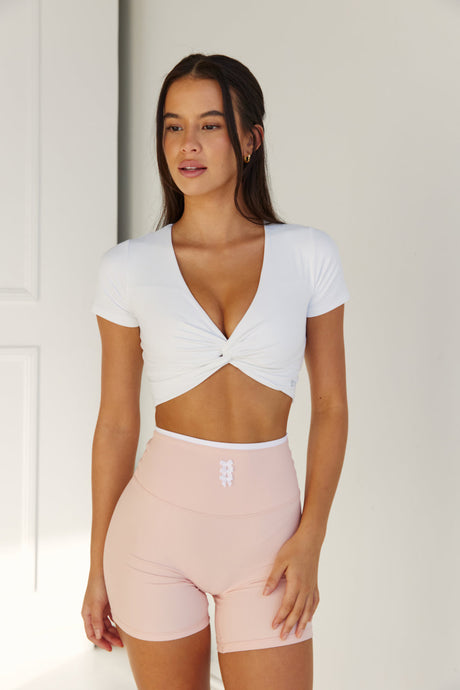 Astoria LIVE LUXE Front Crossed Quarter-Sleeve Crop - White - Adults Skate Too LLC