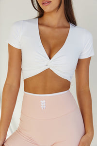 Astoria LIVE LUXE Front Crossed Quarter-Sleeve Crop - White - Adults Skate Too LLC