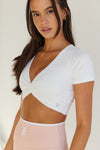 Astoria LIVE LUXE Front Crossed Quarter-Sleeve Crop - White - Adults Skate Too LLC