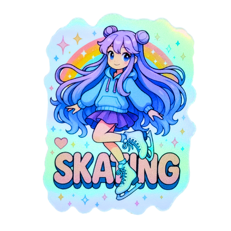 Skating Girl Sparkle Holo Stickers