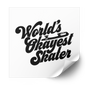World's Okayest Skater heat transfer in black retro script with a skate blade, on a white backing sheet