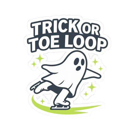 Ghost character with 'Trick or Toe Loop' text on a white background