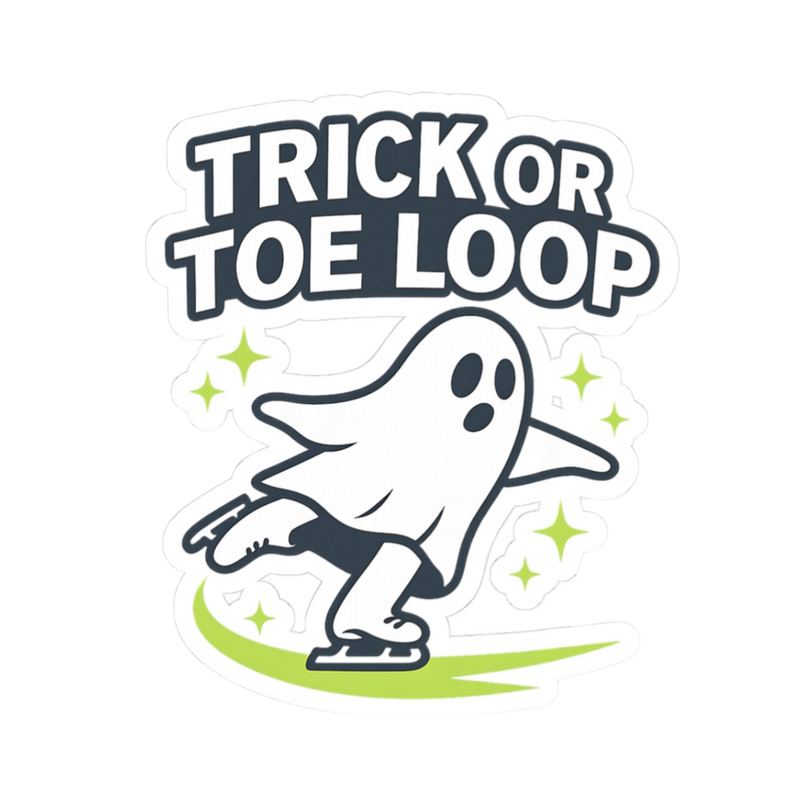 Ghost character with 'Trick or Toe Loop' text on a white background