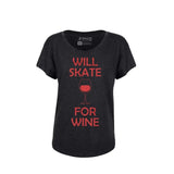 Will Skate For Wine Dolman Tee - Adults Skate Too LLC