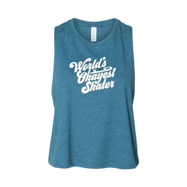 World's Okayest Skater Racerback Crop - Adults Skate Too LLC