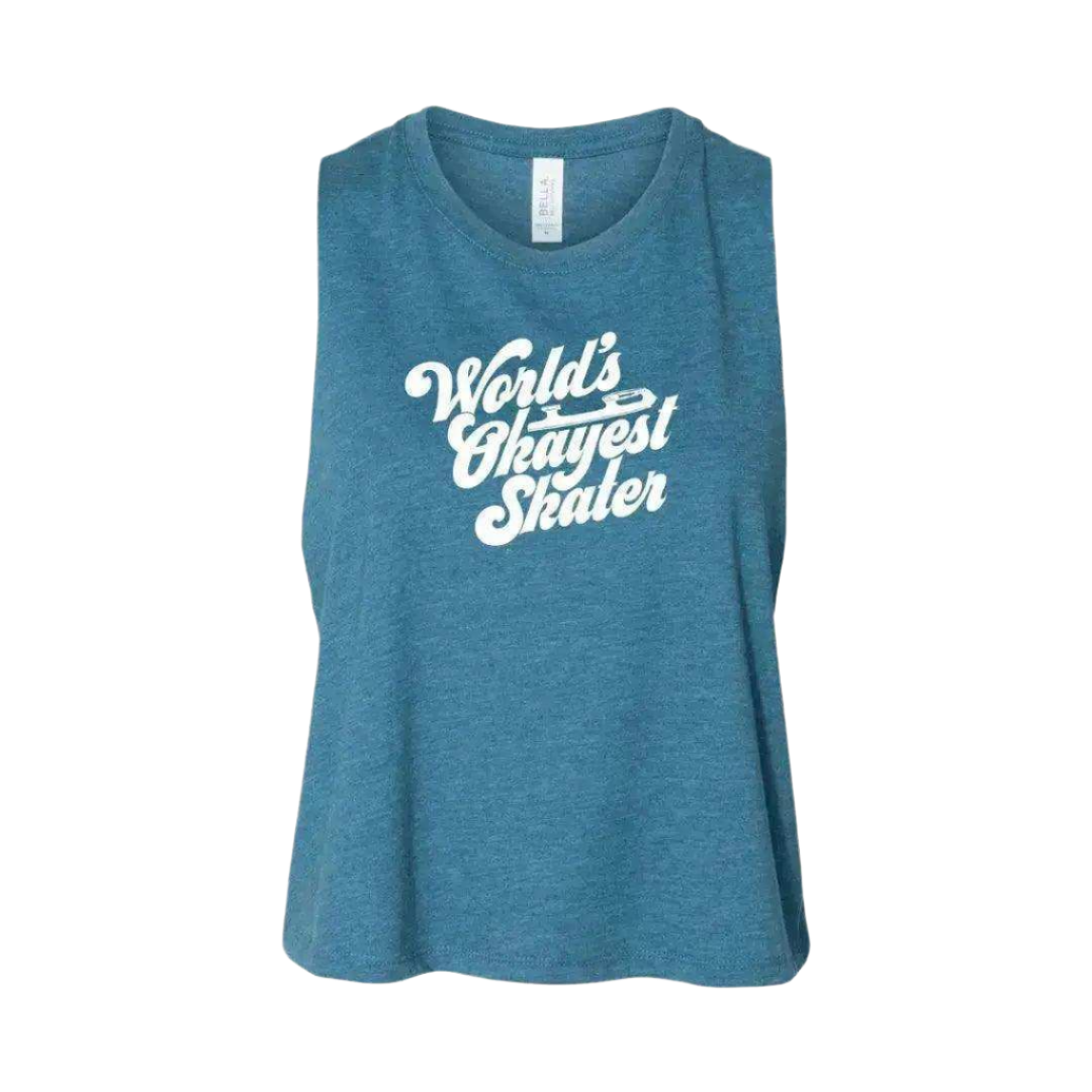 World's Okayest Skater Racerback Crop - Adults Skate Too LLC