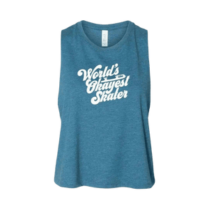 World's Okayest Skater Racerback Crop - Adults Skate Too LLC