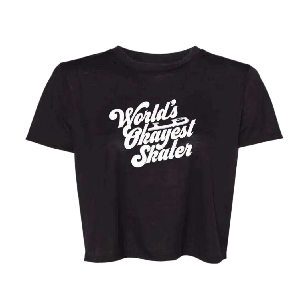 World's Okayest Skater Flowy Crop - Adults Skate Too LLC