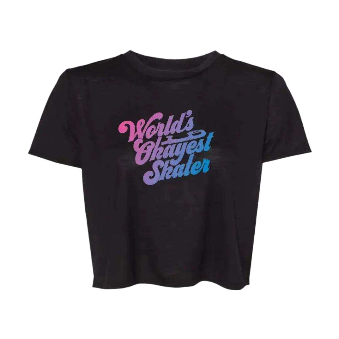 World's Okayest Skater Flowy Crop - Adults Skate Too LLC