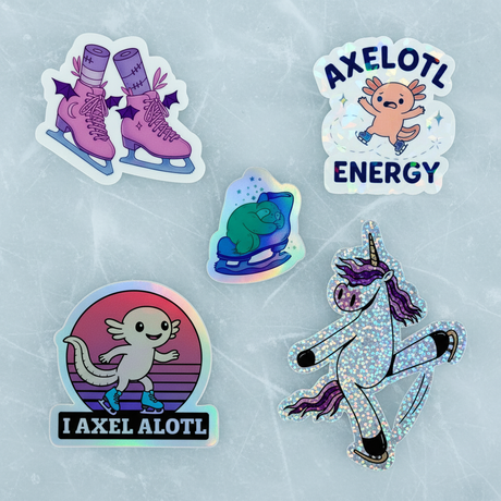 Axolotl skating sticker bundle on ice