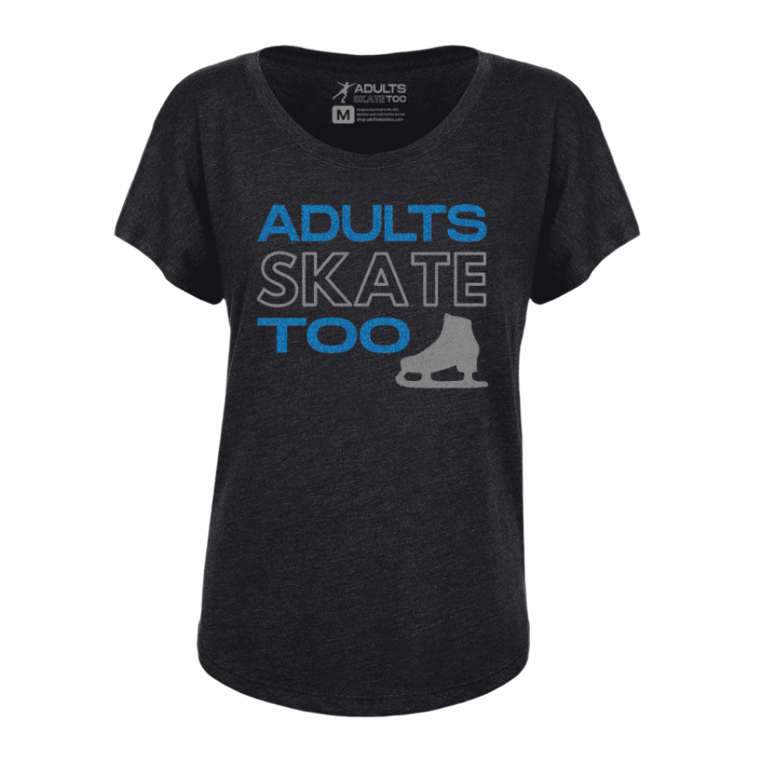 Adults Skate Too Glitter Dolman Tee