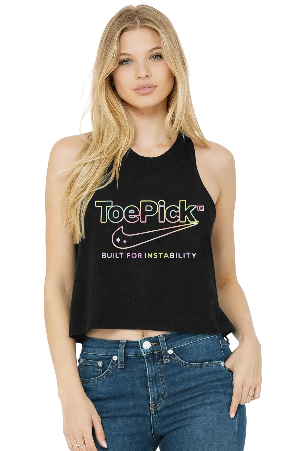 ToePick Built for Instability Neon Edge Crop Tank Top - L - OneofOne