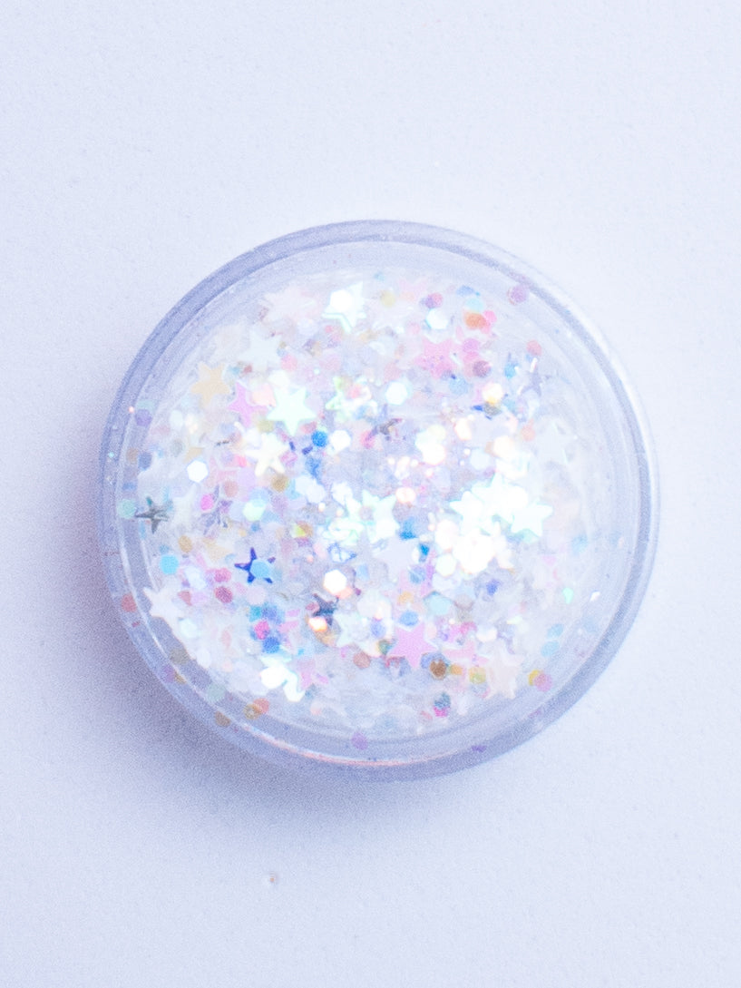 Snow Angel - Iridescent White Glitter with Stars