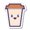 Cartoon-style cup with a smiling face on a white background