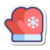 Red cartoon glove with a snowflake on a white background