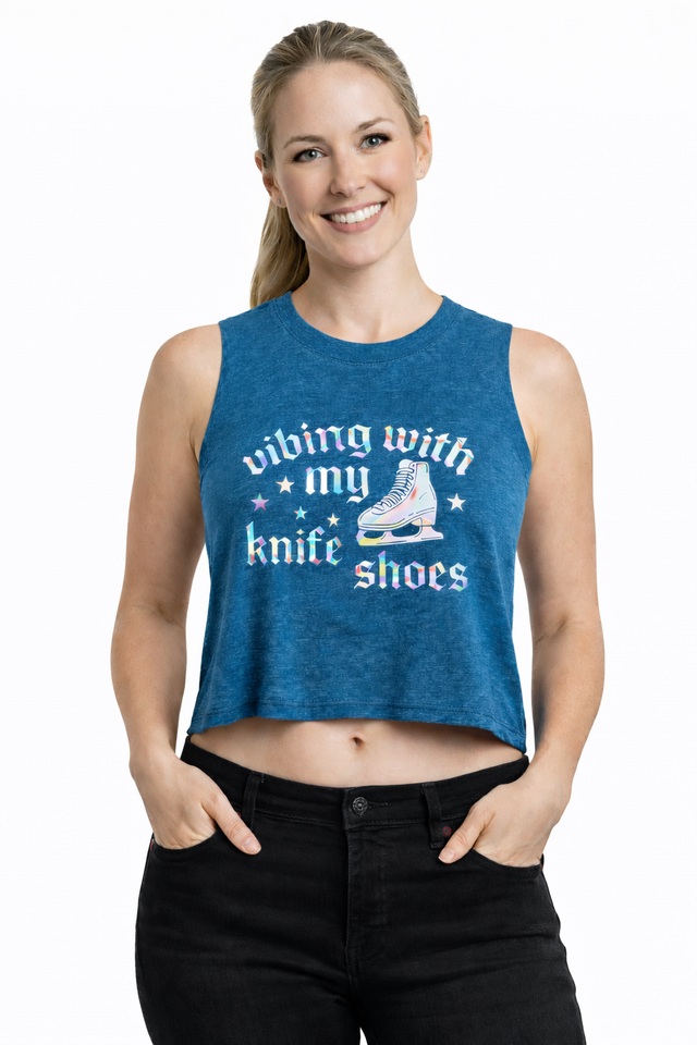 Vibing With My Knife Shoes - Holographic Crop Tank L - OneofOne