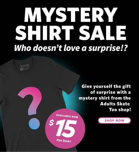 Promotional graphic for a mystery shirt sale with a black t-shirt featuring a question mark design.
