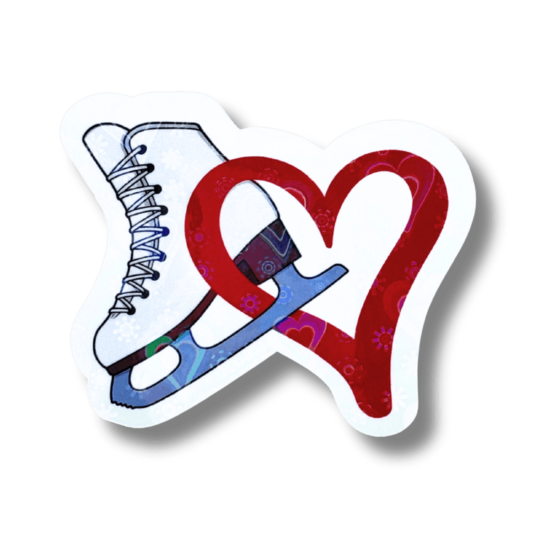 Sticker with a design of a hockey stick and puck inside a heart on a transparent background