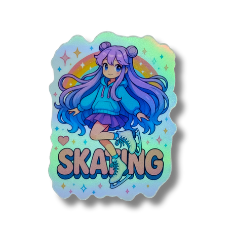 Skating Girl Sparkle Holo Stickers
