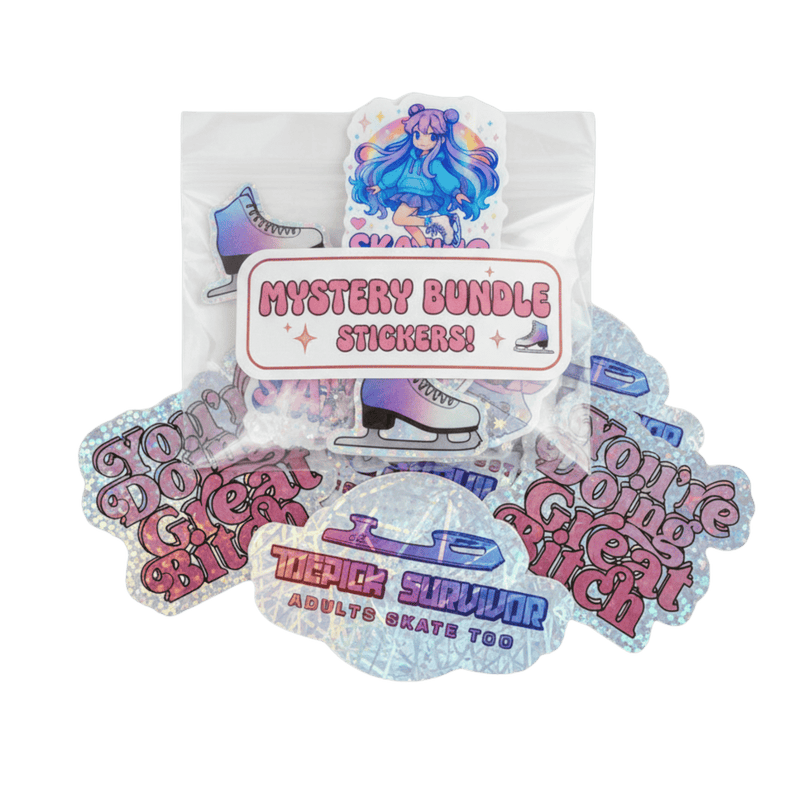 Sticker bundle with colorful graphics and text on a green background