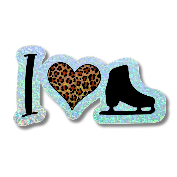 I ❤️ Skating [Leopard] Holo Stickers - Adults Skate Too LLC