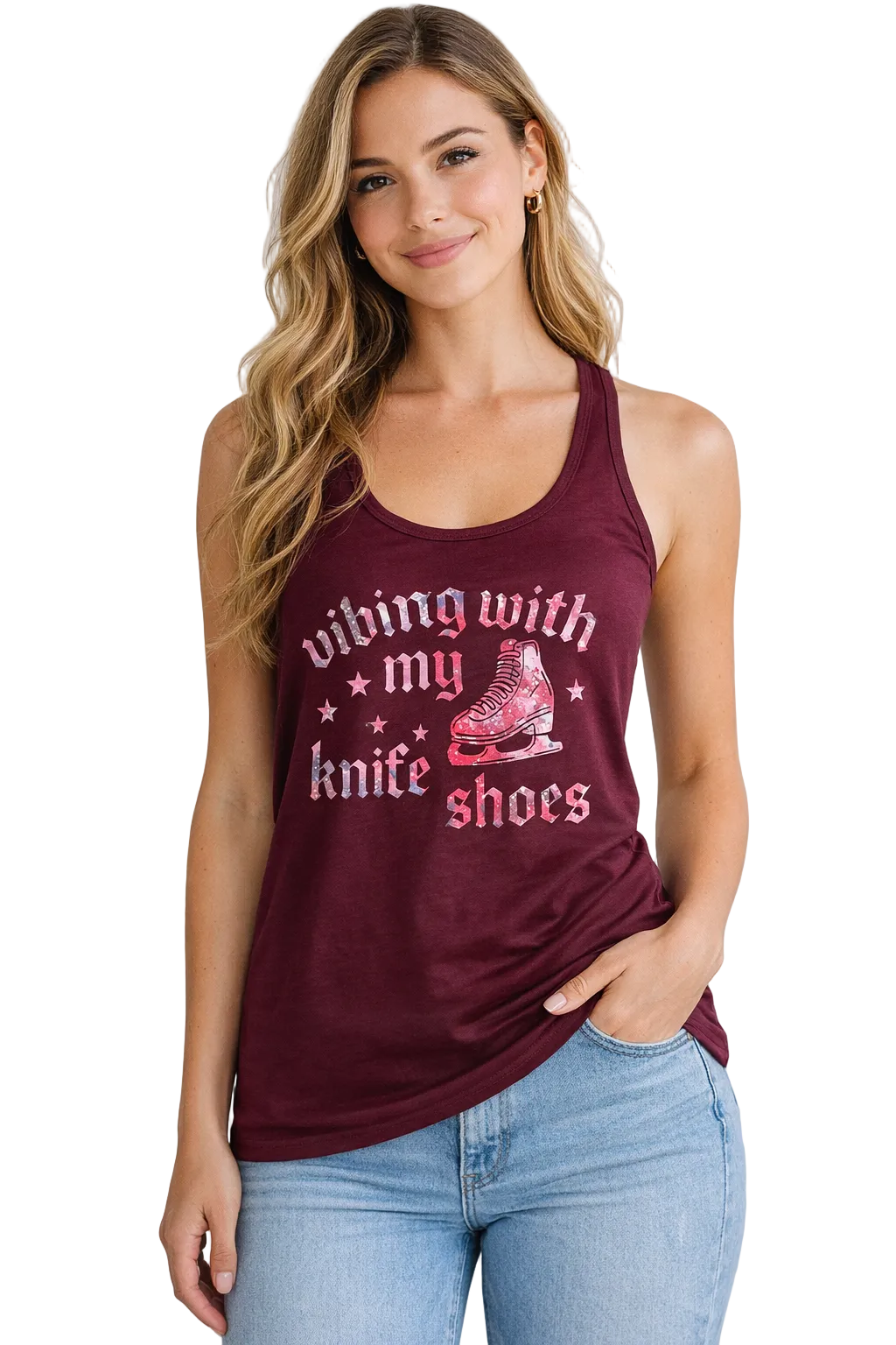 Vibing With My Knife Shoes Pink Cosmic Tank - S - OneofOne